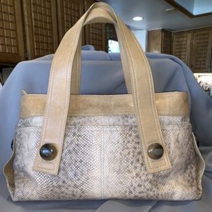 Kooba Snakeskin Natural Tan Leather Trim Shoulder